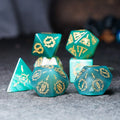 Jade Alchemist · Green Agate Engraved Gemstone Dice Set