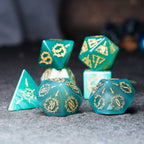 Jade Alchemist · Green Agate Engraved Gemstone Dice Set
