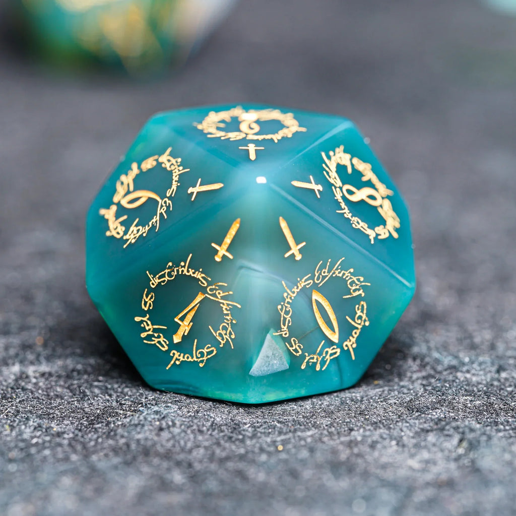 Jade Alchemist · Green Agate Engraved Gemstone Dice Set
