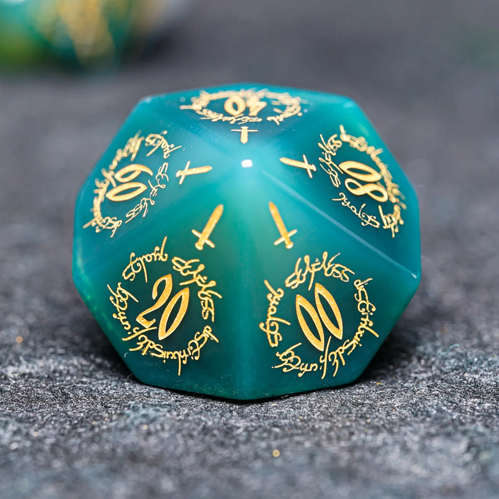 Jade Alchemist · Green Agate Engraved Gemstone Dice Set