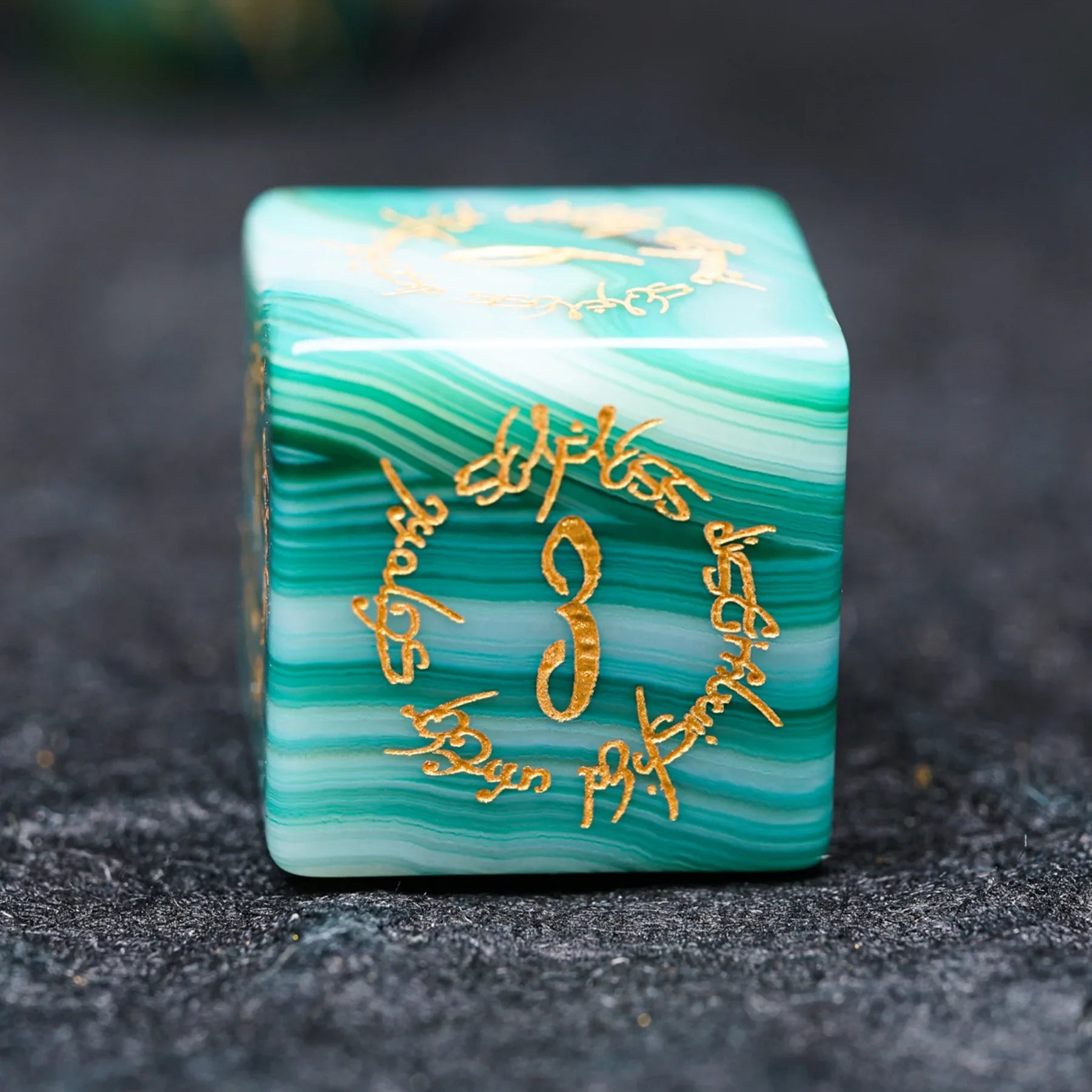 Jade Alchemist · Green Agate Engraved Gemstone Dice Set