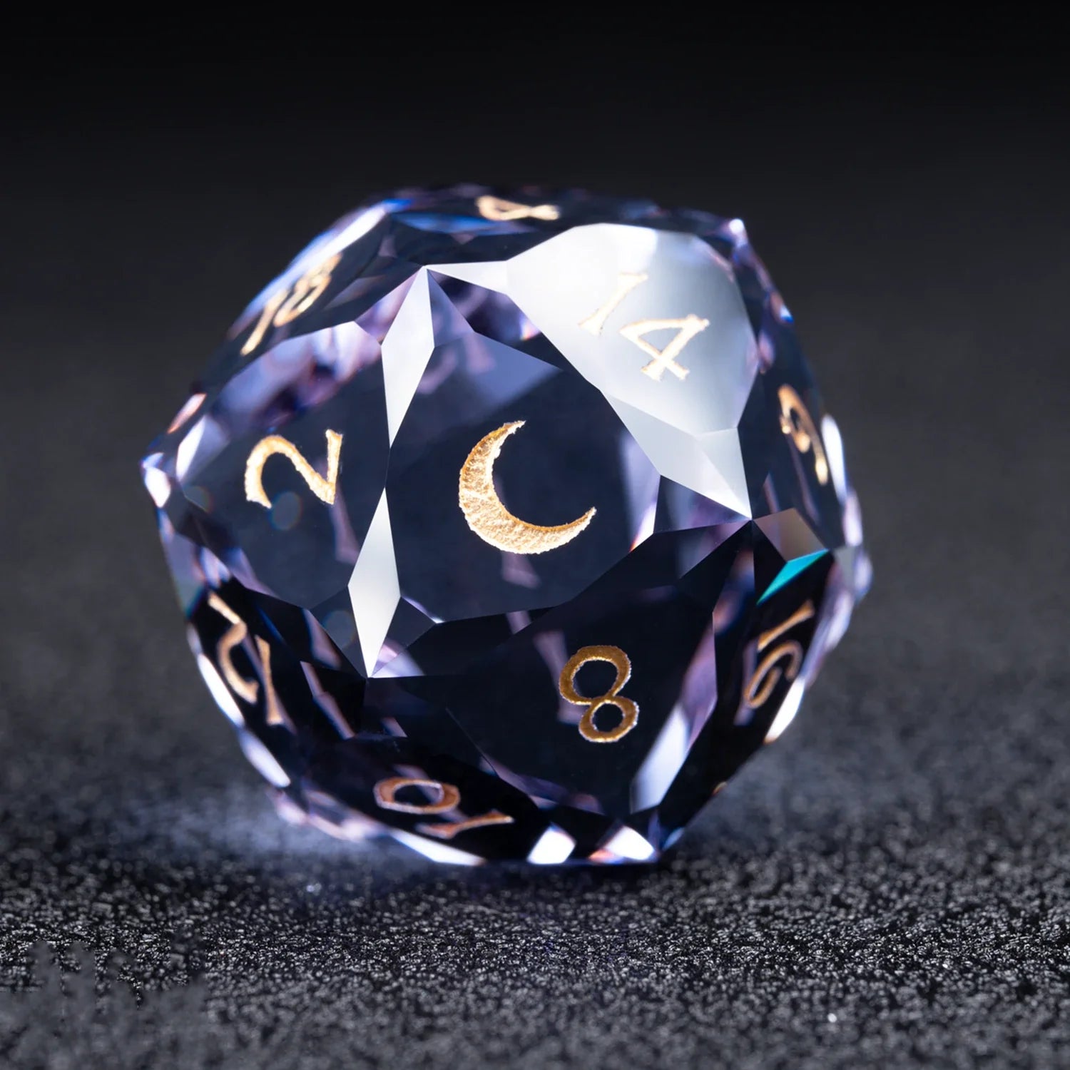 Lavender Moon symbol Multi-faceted Prism Glass Engraved Dice Set