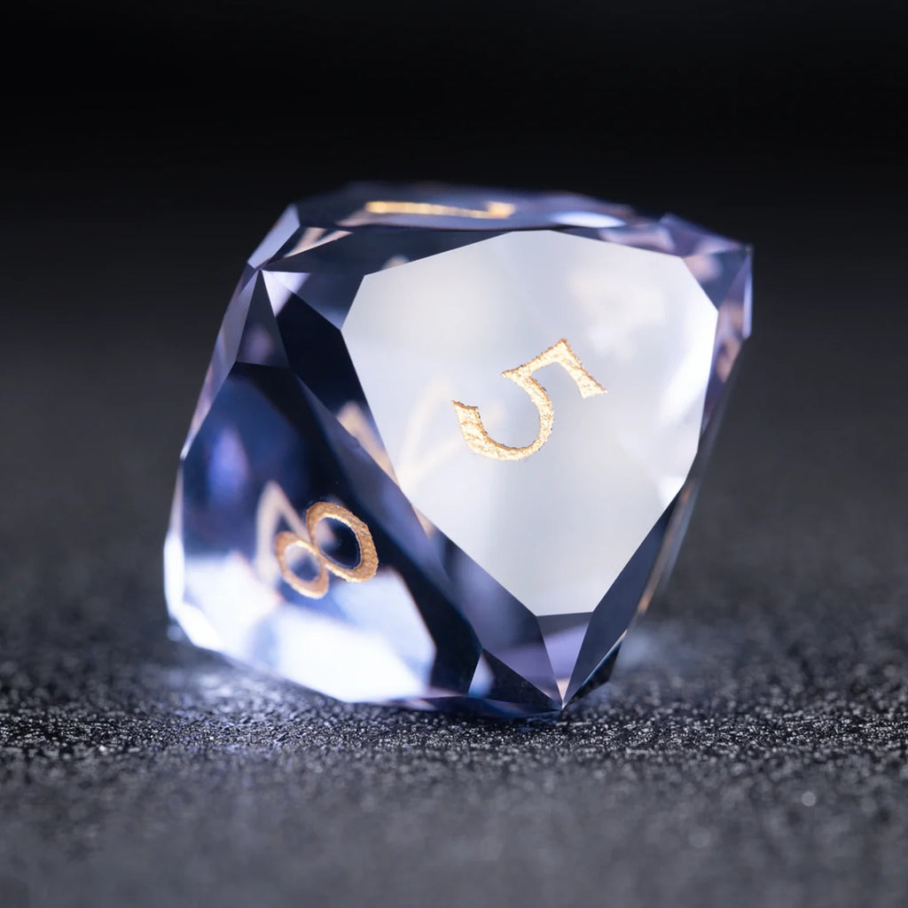Lavender Moon symbol Multi-faceted Prism Glass Engraved Dice Set