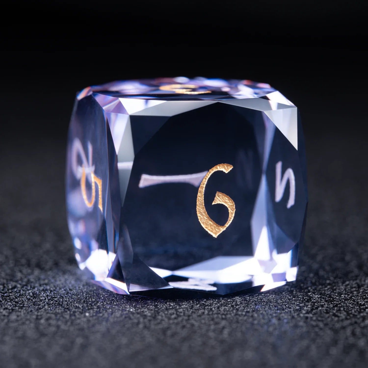 Lavender Moon symbol Multi-faceted Prism Glass Engraved Dice Set