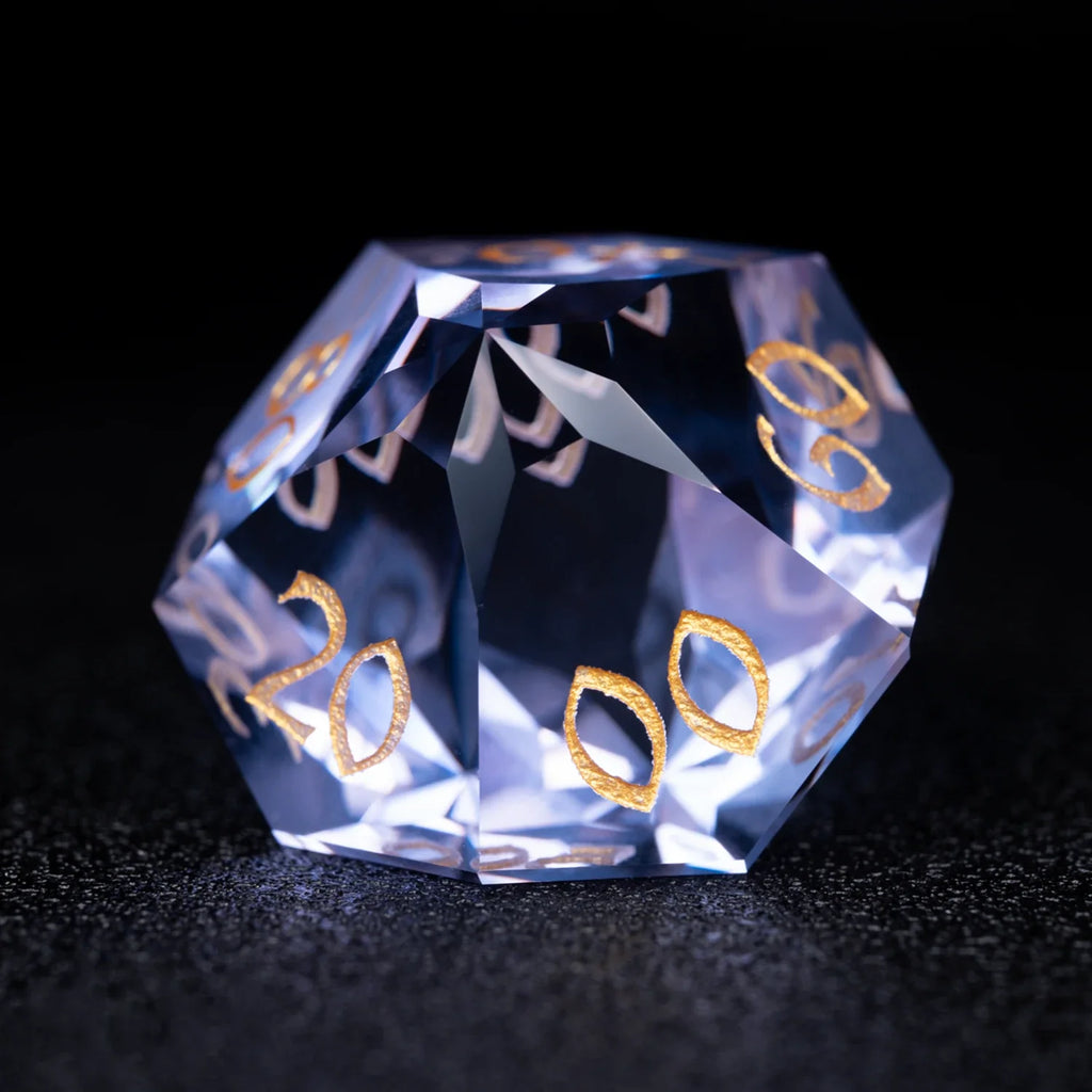 Lavender Moon symbol Multi-faceted Prism Glass Engraved Dice Set