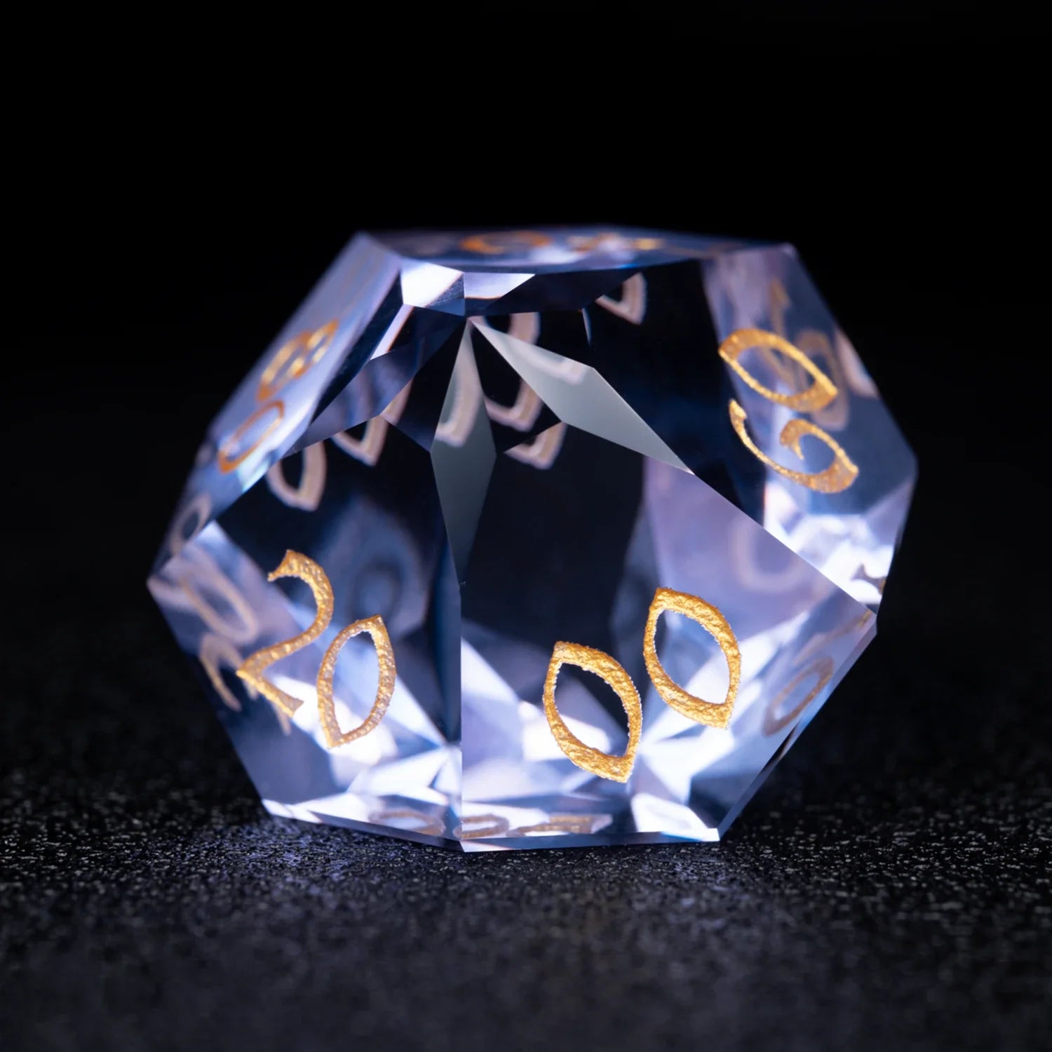 Lavender Moon symbol Multi-faceted Prism Glass Engraved Dice Set