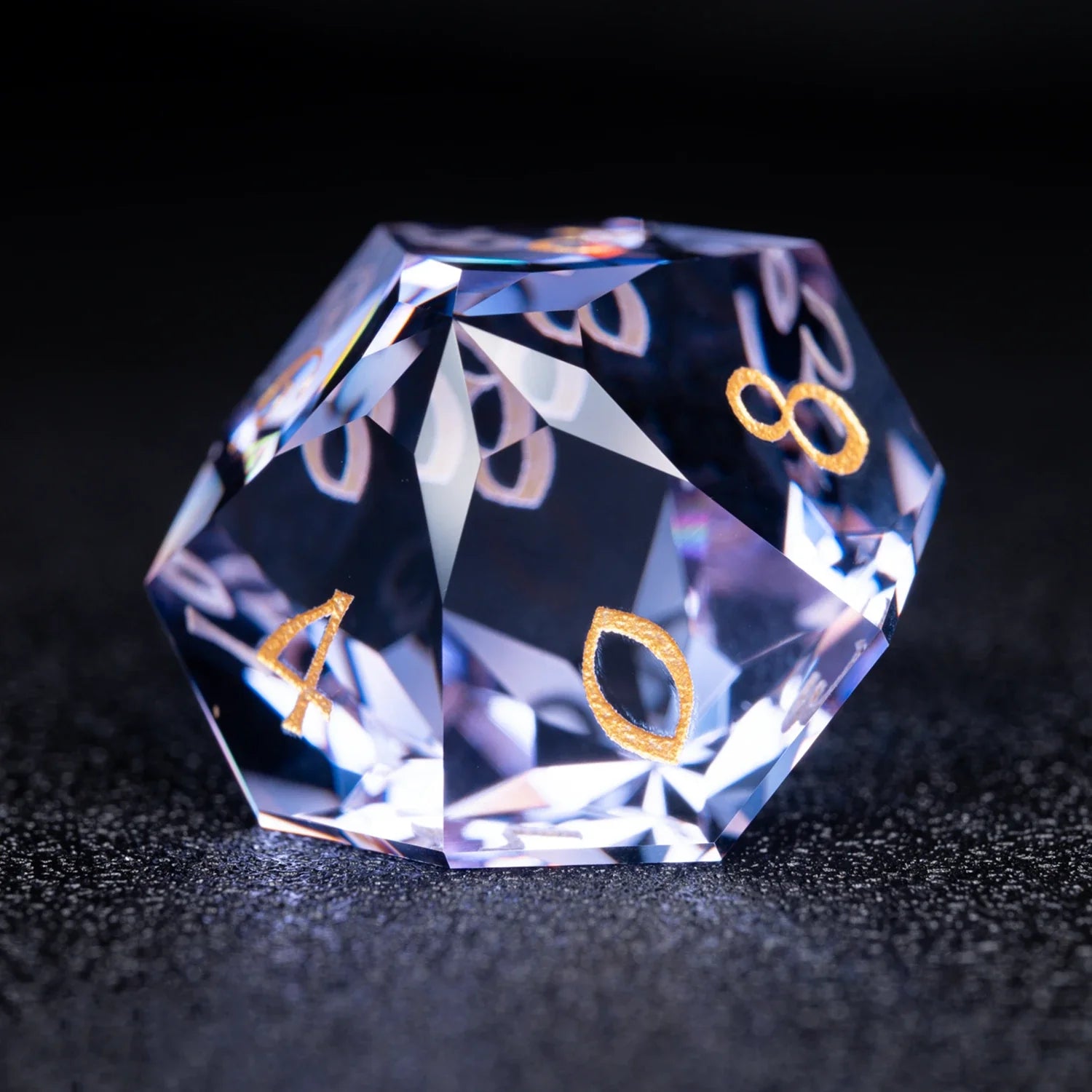 Lavender Moon symbol Multi-faceted Prism Glass Engraved Dice Set