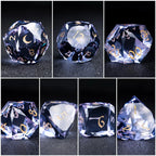 Lavender Moon symbol Multi-faceted Prism Glass Engraved Dice Set