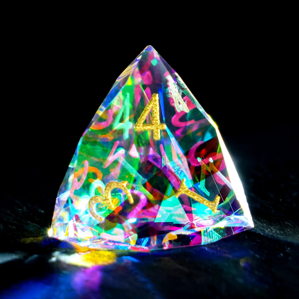 Multi-faceted Prism Glass Engraved Dice Set