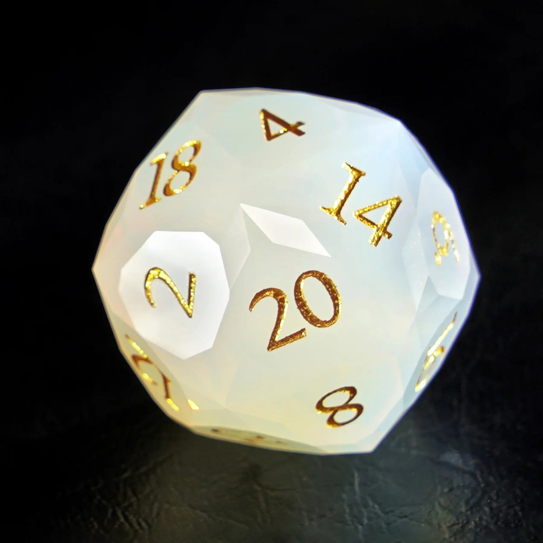 Opal Multi-faceted Prism Glass Engraved Dice Set