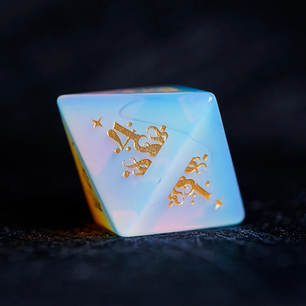 Void Glimmer · Opal Engraved Gemstone Dice Set